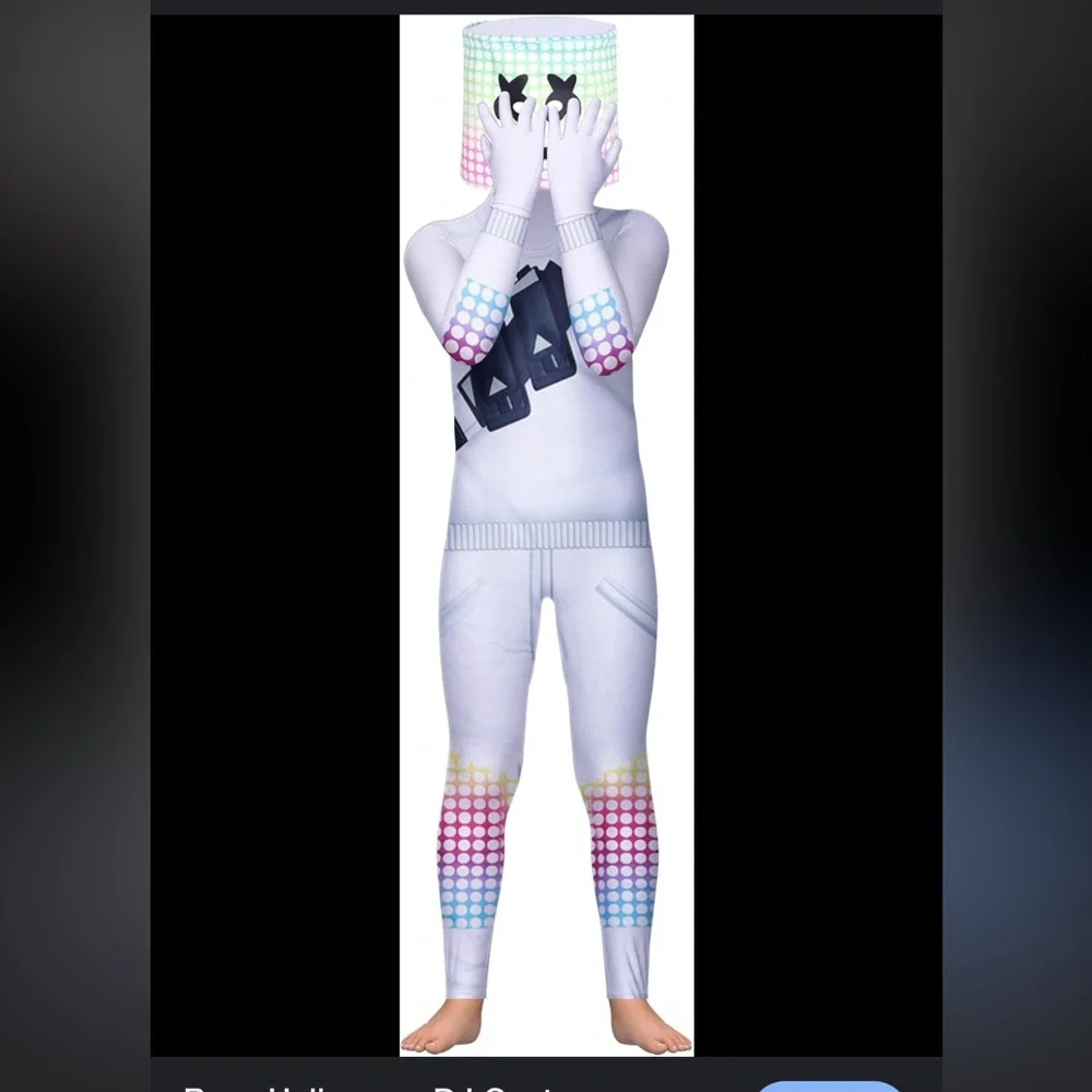 DJ Marshmallow boys costume pre loved mask and one piece as seen in Fortnite